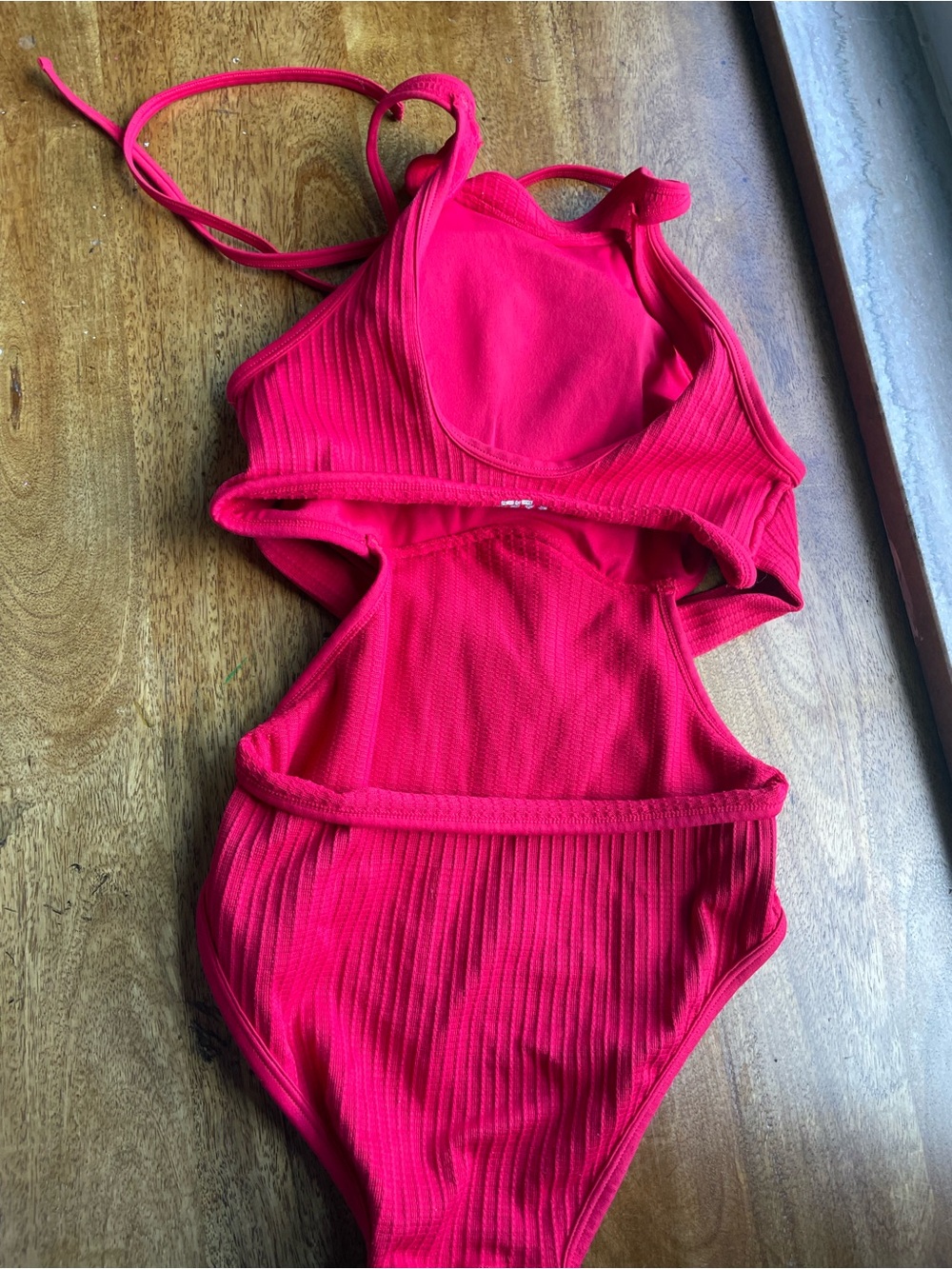 Women's Red Ribbed Crisscross One-Piece Swimsuit - Picture 5 of 6